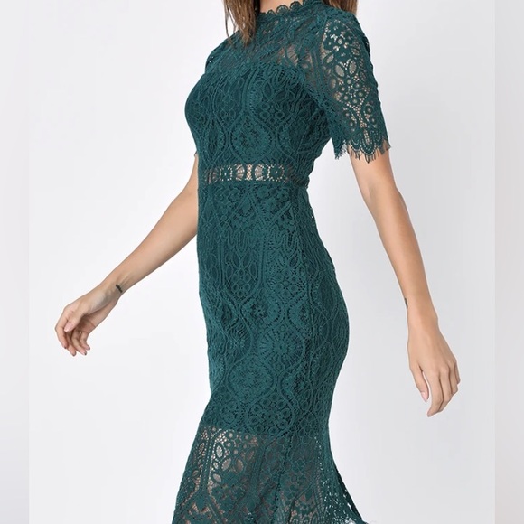 Green Sheer Lace Mini Dress - Picture 3 of 10